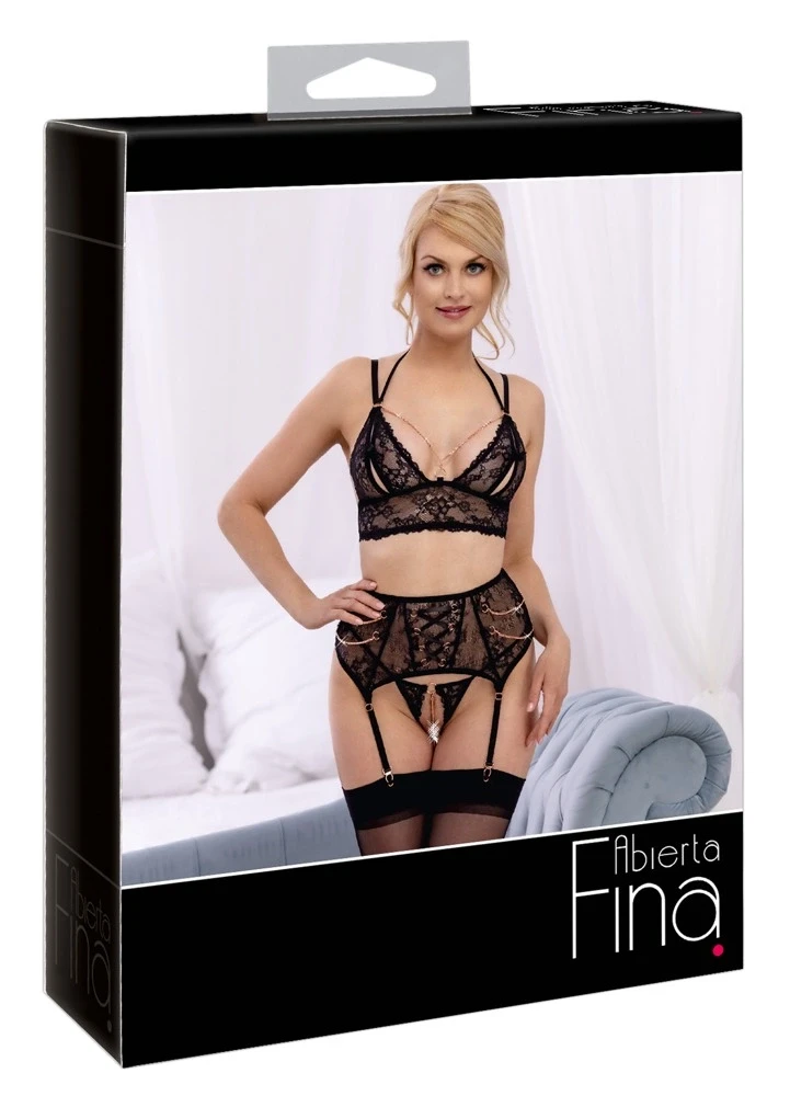 Abierta Fina seksualus 3 dalių komplektas Bra Suspender Set M