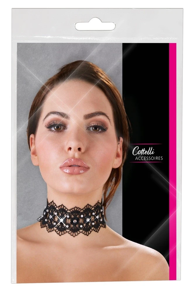 Cottelli Accessoires Siuvinėti Choker + Kalnų krištolas
