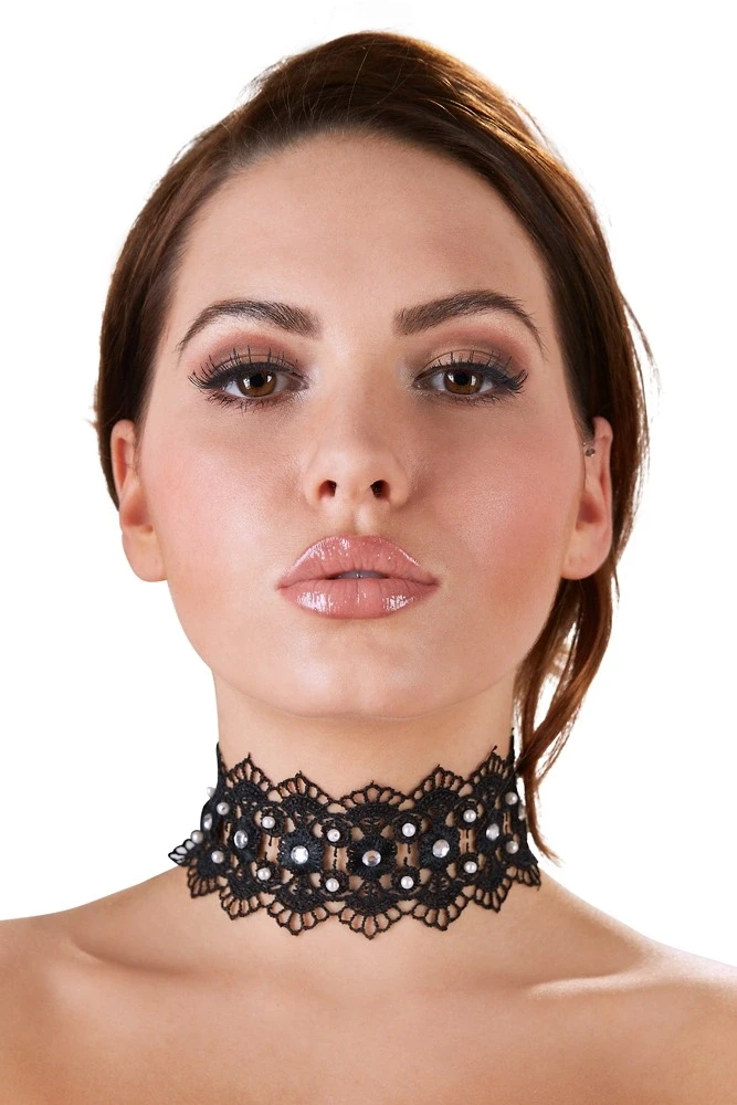 Cottelli Accessoires Siuvinėti Choker + Kalnų krištolas