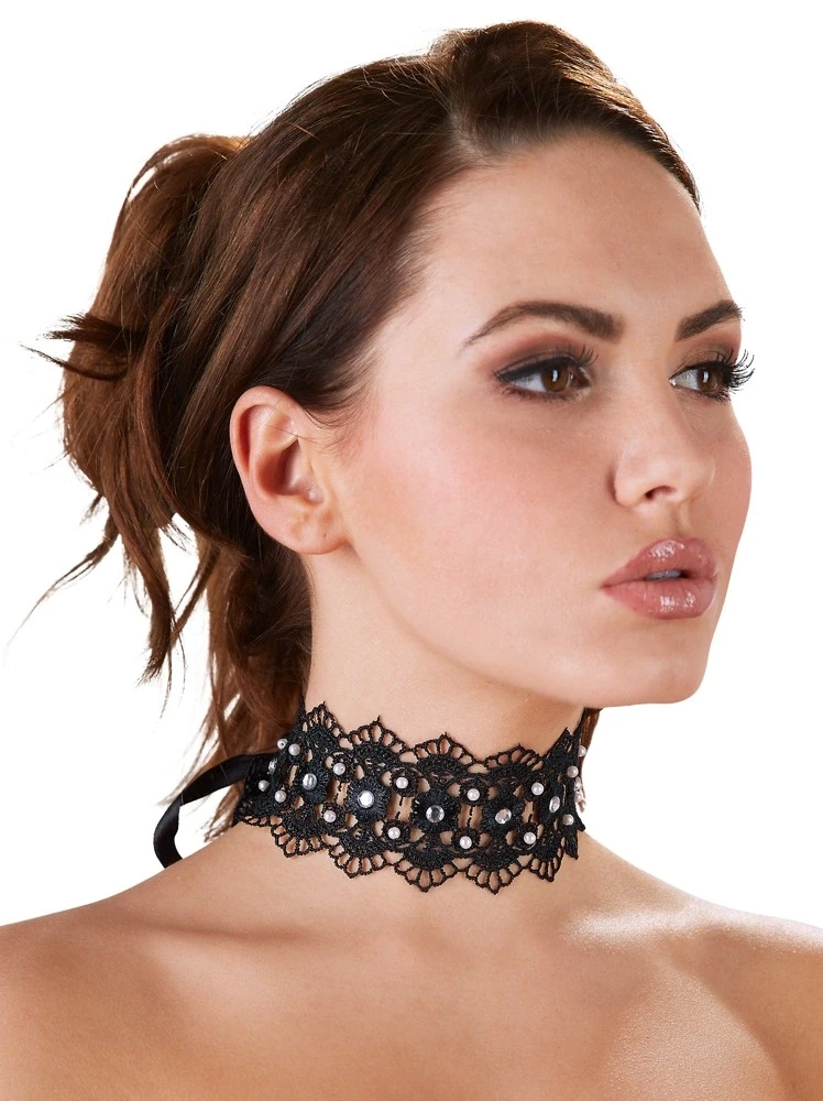 Cottelli Accessoires Siuvinėti Choker + Kalnų krištolas
