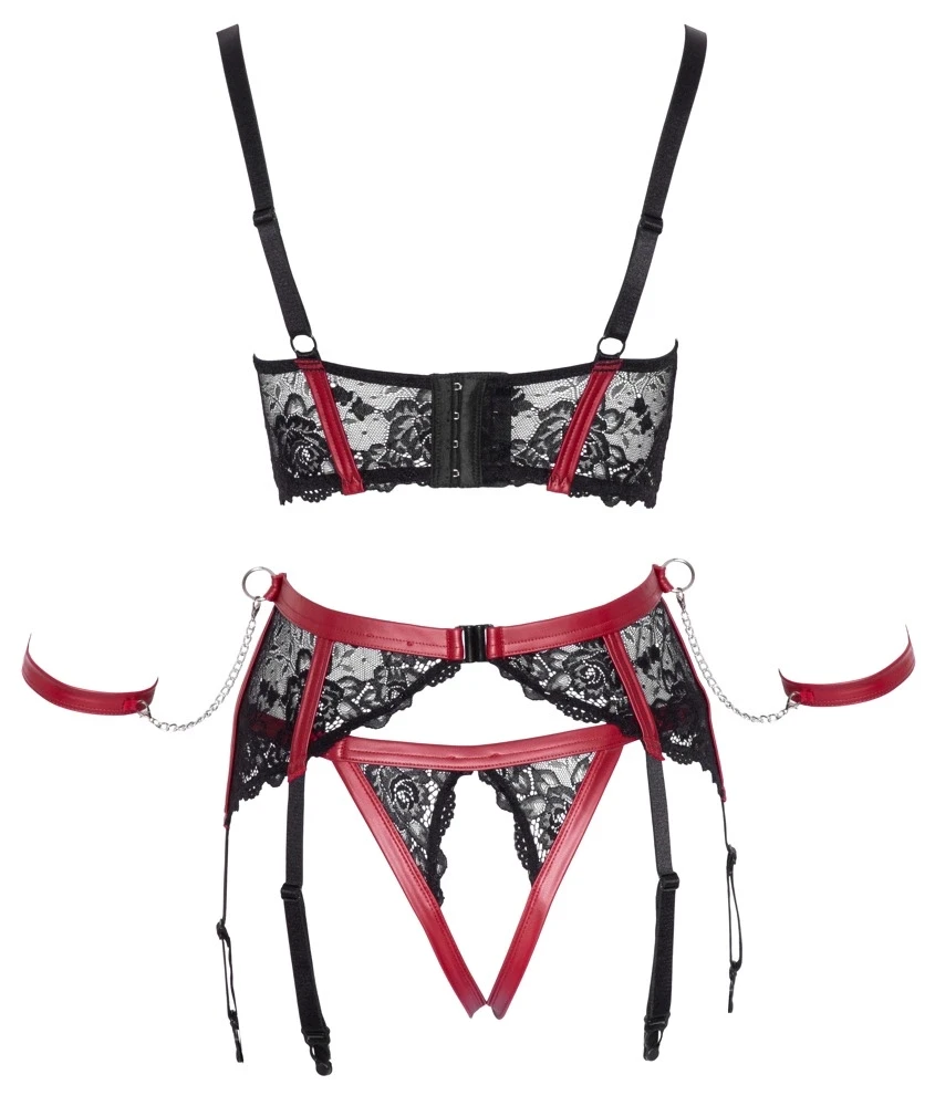 Cottelli Bondage Shelf Bra Set juodas/red M