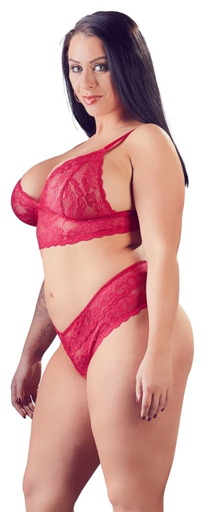 Cottelli Curves Bra and Raudona Briefs 3XL