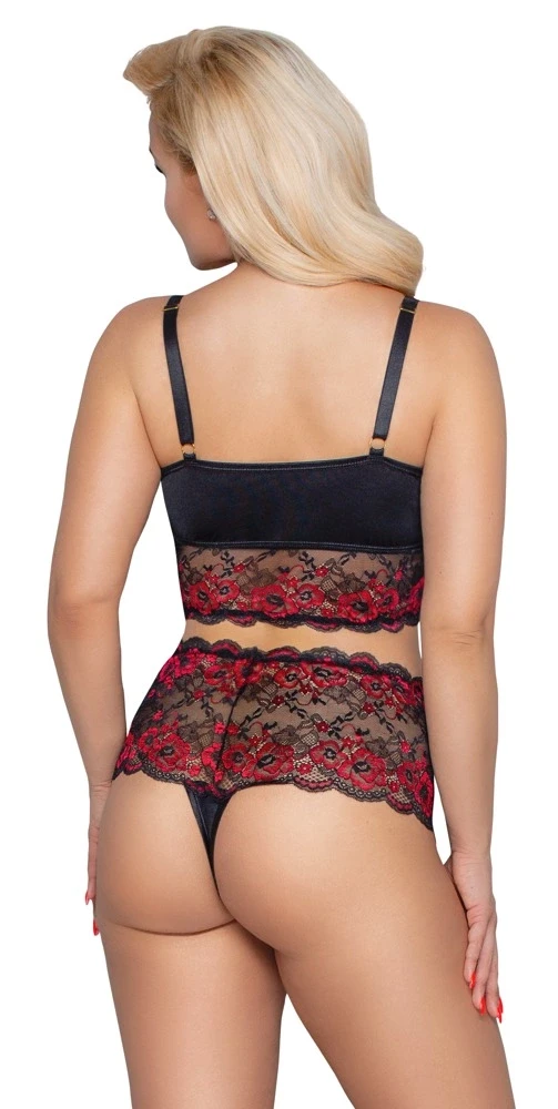 Cottelli Curves Bra and Briefs juodas/red 2XL