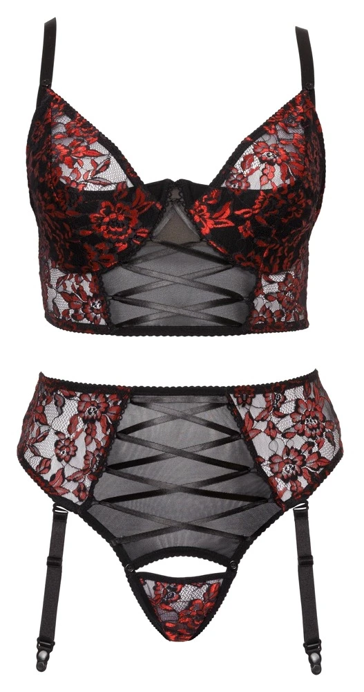 Cottelli Curves Bra Set juodas/red 95E/2XL