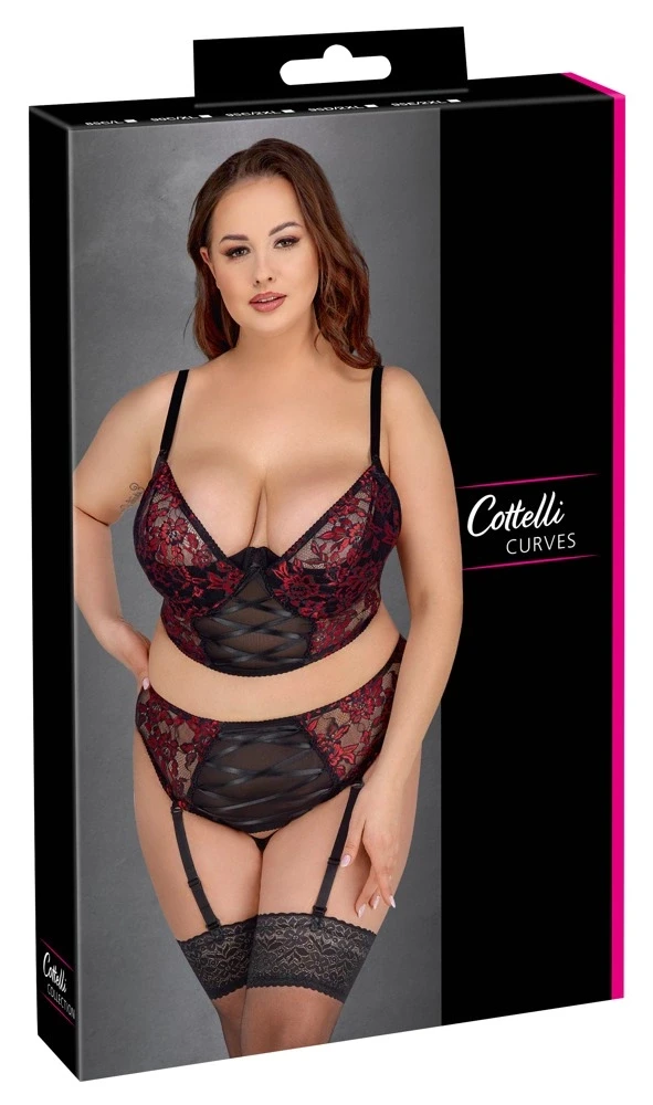 Cottelli Curves Bra Set juodas/red 95D/2XL