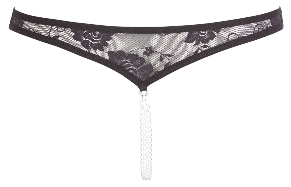 Cottelli Lace String Pearls juodas XL