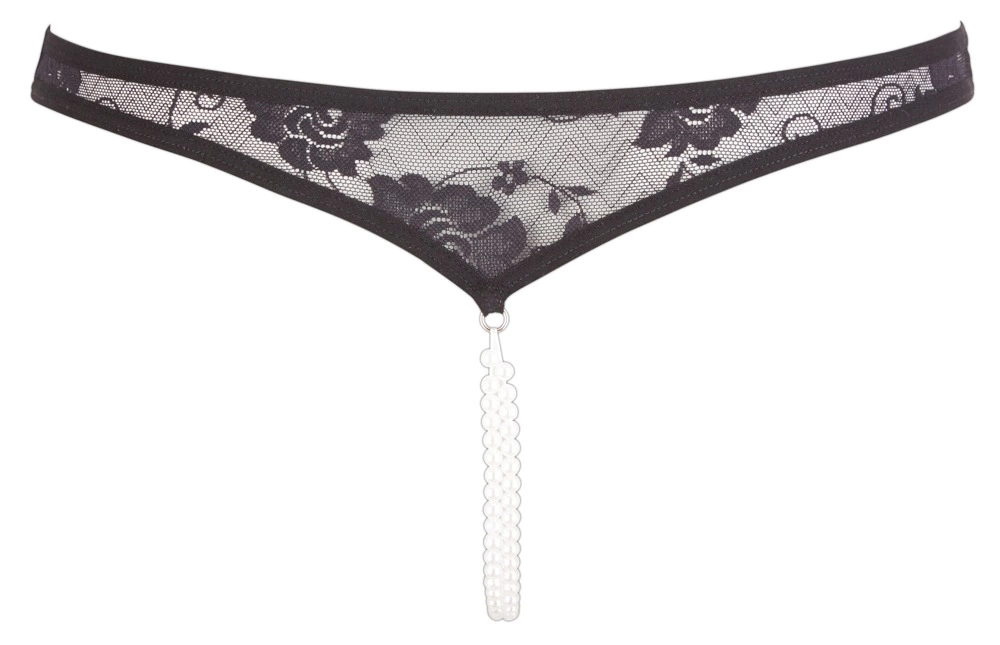Cottelli Lace String Pearls juodas L