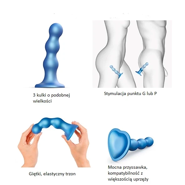 Mėlyna Strap-On-Me - Dildo Plug Balls Metallic Mėlyna S