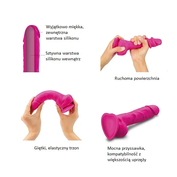 Strap-On-Me – slenkanti oda tikroviška dildo Fuchsia L