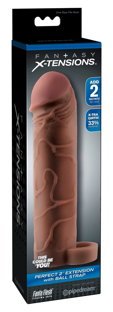 Pipedream FXTP 2" prailgintas su kamuoliuku dirželiu, rudas