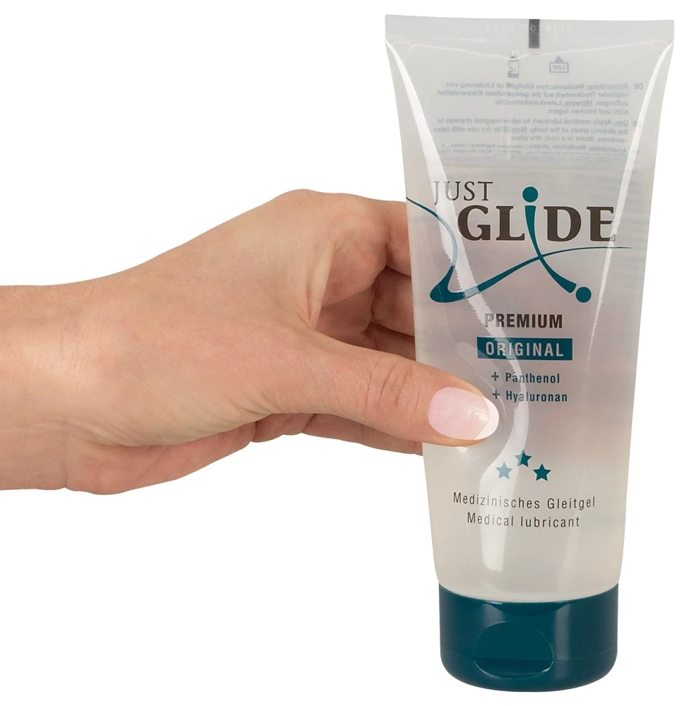 Just Glide Premium Original Vandens pagrindo lubrikantas su hialuronu ir pantenoliu, 200 ml