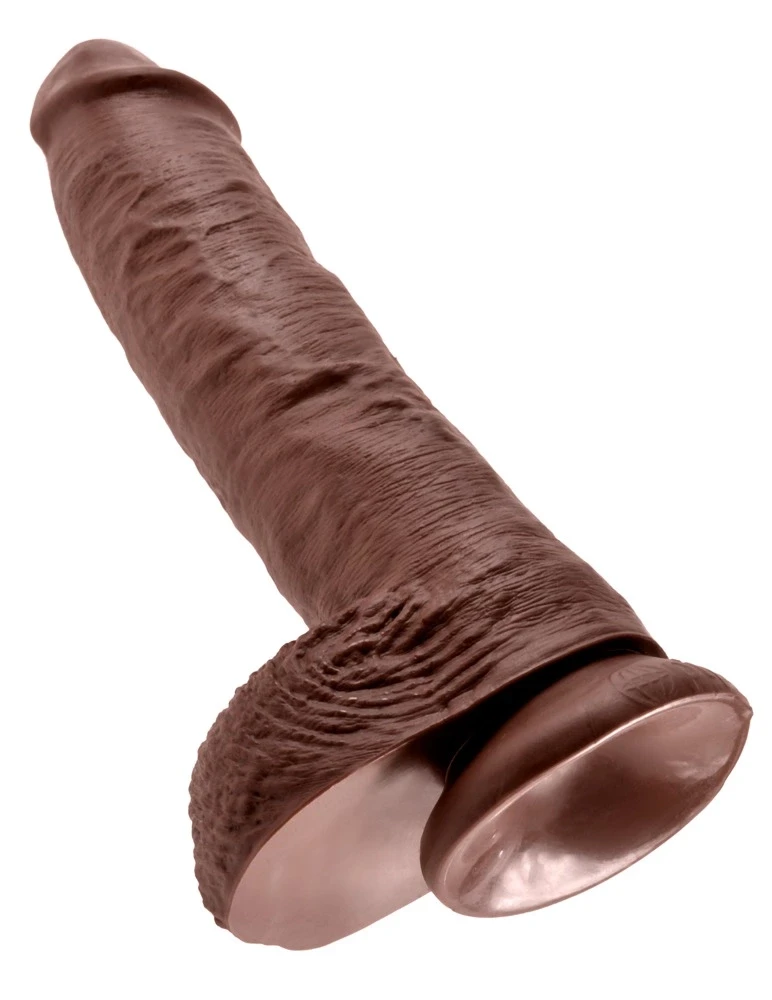 Pipedream King Cock 10 colių dydžio kamuoliukai rudi