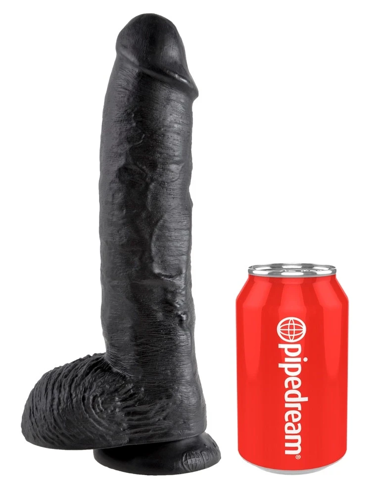 Pipedream King Cock 10 colių dydžio kamuoliukai Juodas