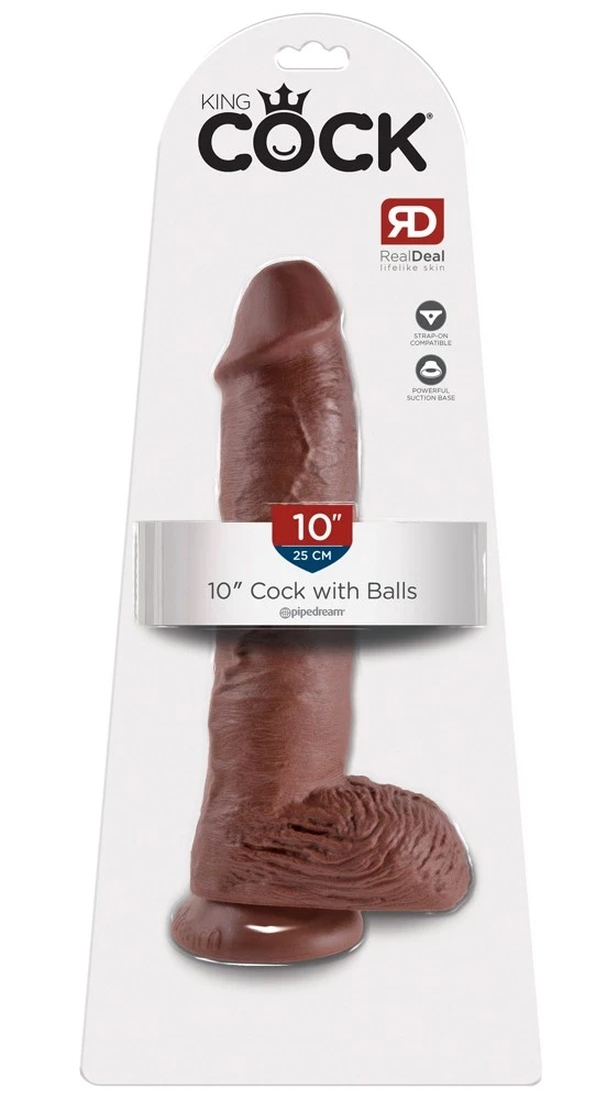 Pipedream King Cock 10 colių dydžio kamuoliukai rudi
