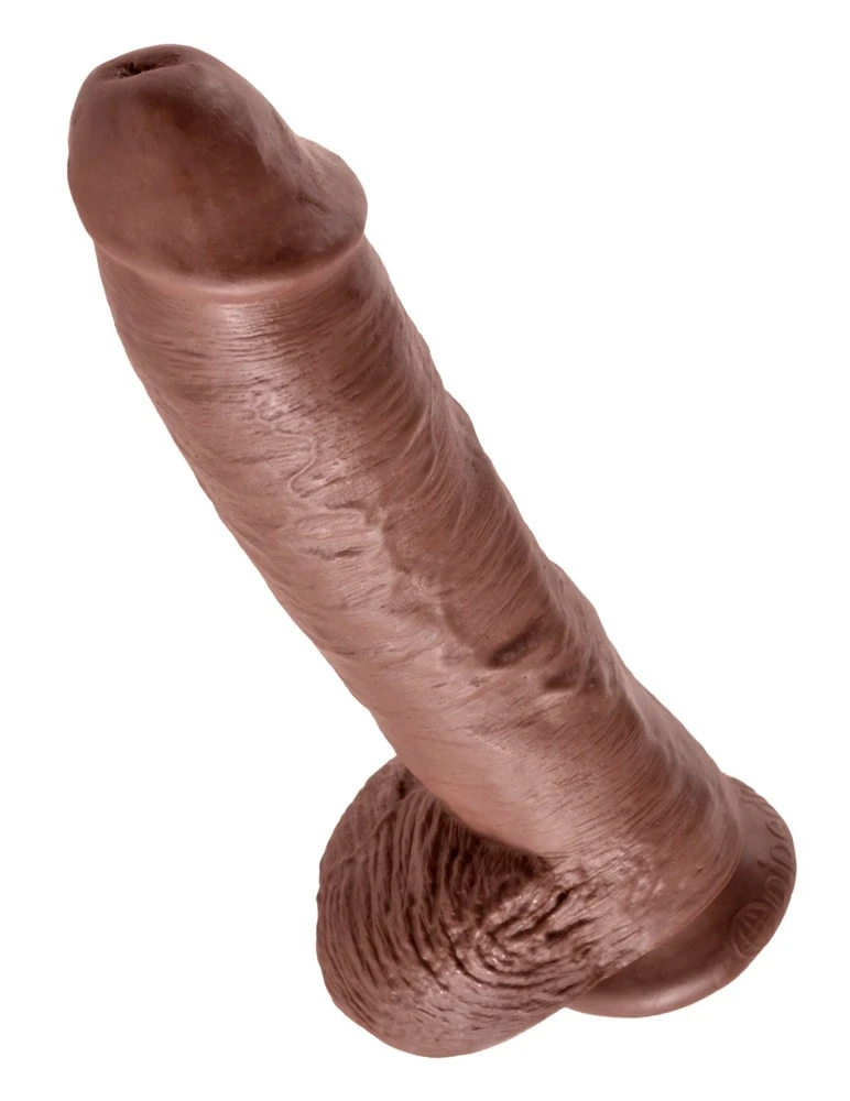 Pipedream King Cock 10 colių dydžio kamuoliukai rudi