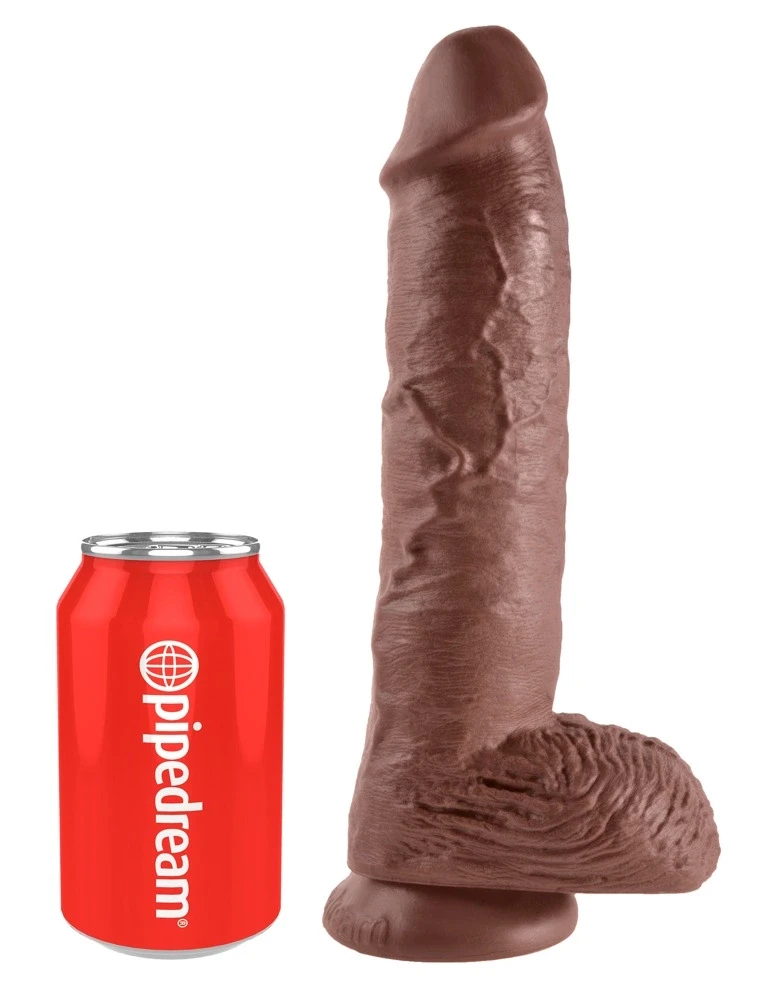 Pipedream King Cock 10 colių dydžio kamuoliukai rudi