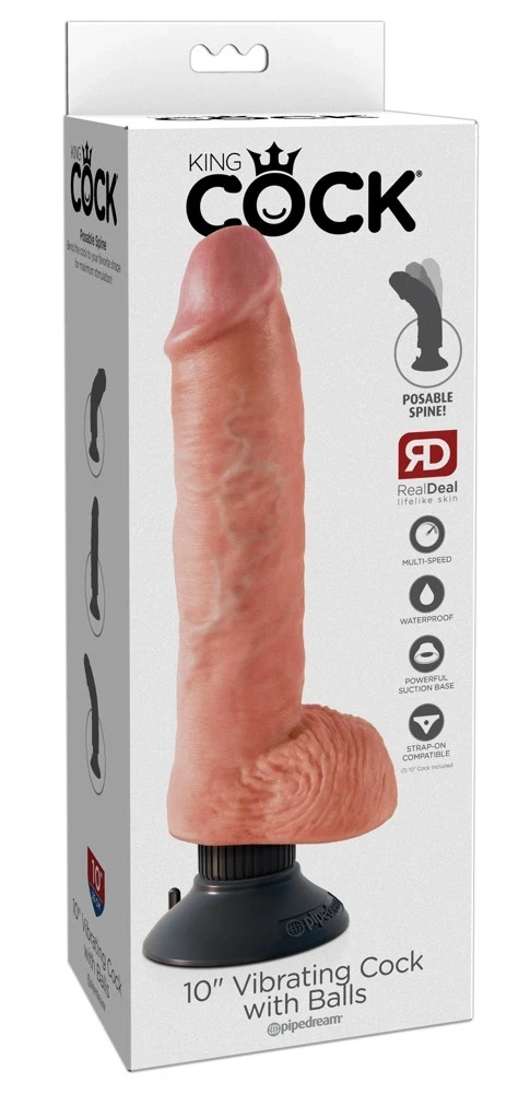 Pipedream King Cock 10 colių vibruojantis masturbatorius su kamuoliukais