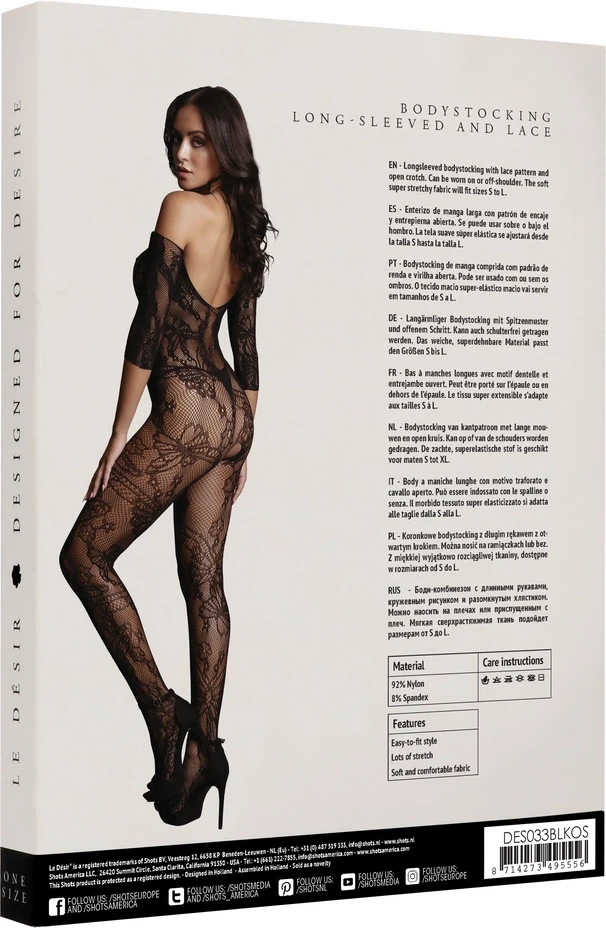 Shots Lace Sleeved Bodystocking – vieno dydžio
