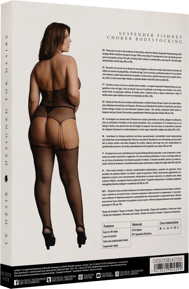 Shots Suspender Fishnet Choker Bodystocking - Plus Size