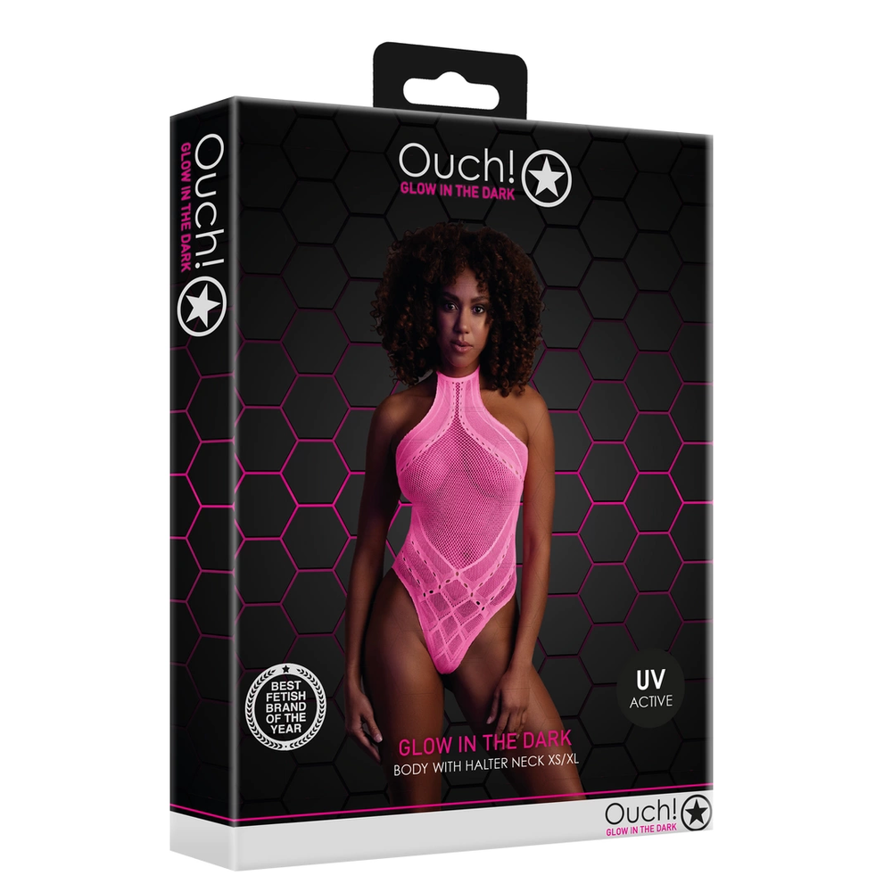Ouch By Shots Ach! Korpusas su apynasriu kaklu - Neoninė Rožinė - XS/XL
