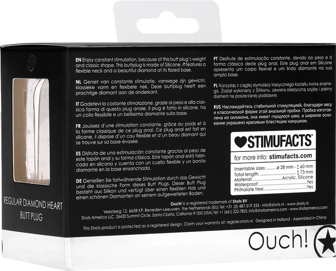 Ouch By Shots Diamond Heart Butt Plug - Įprastas - Juodas