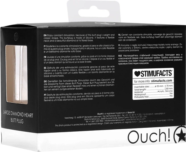 Ouch By Shots Ach! Juodas analinis kištukas su deimantiniu kištukas 8 cm