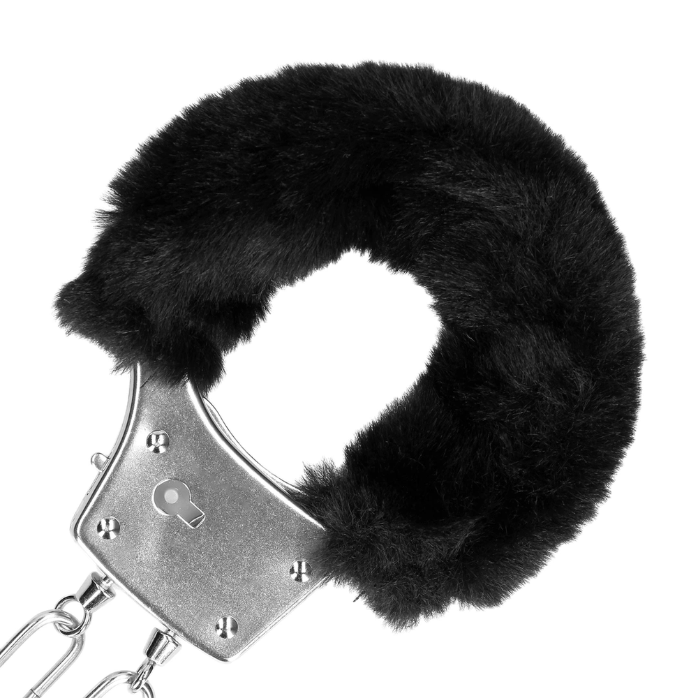 Ouch By Shots Furry Metal Hand Cuffs - Juodas
