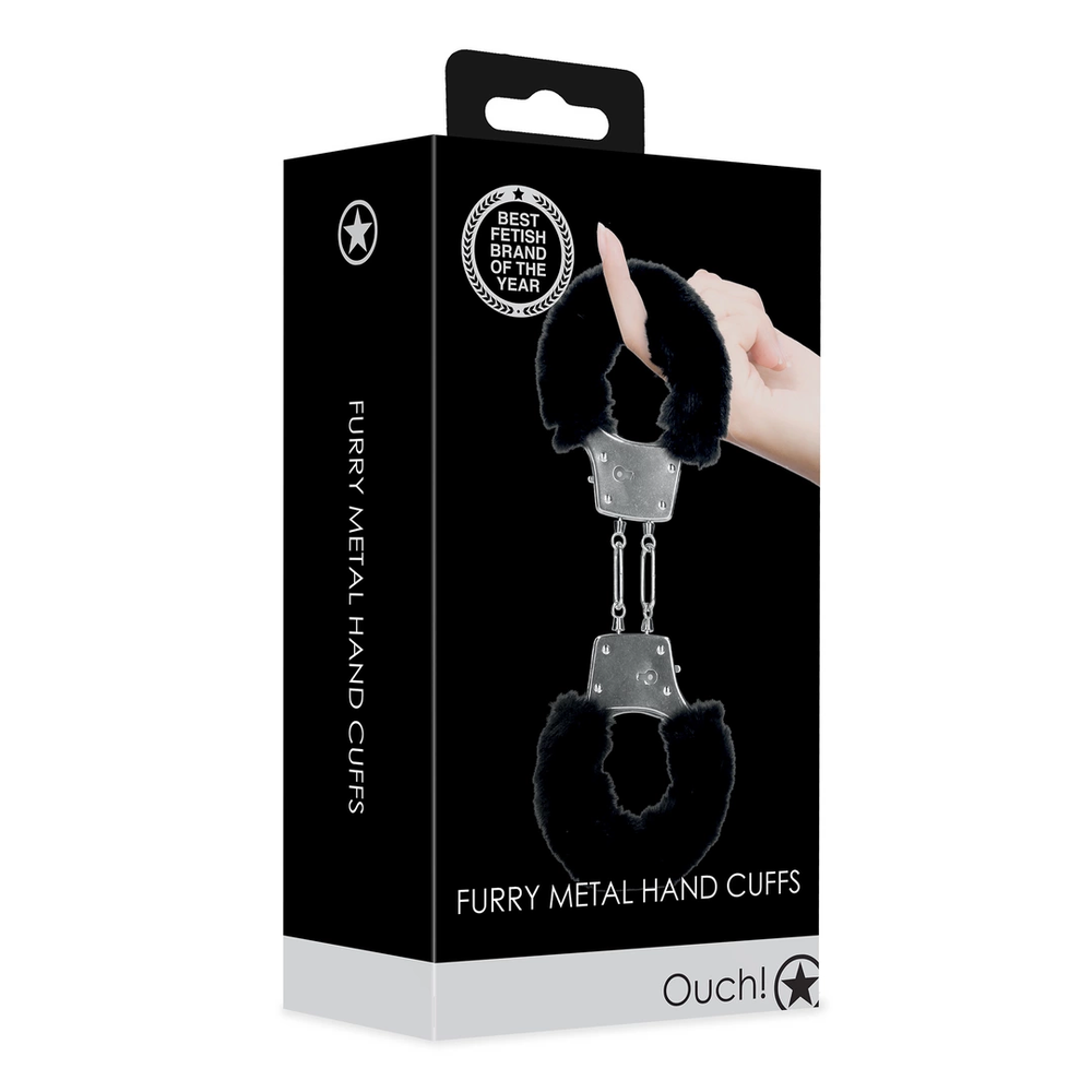 Ouch By Shots Furry Metal Hand Cuffs - Juodas