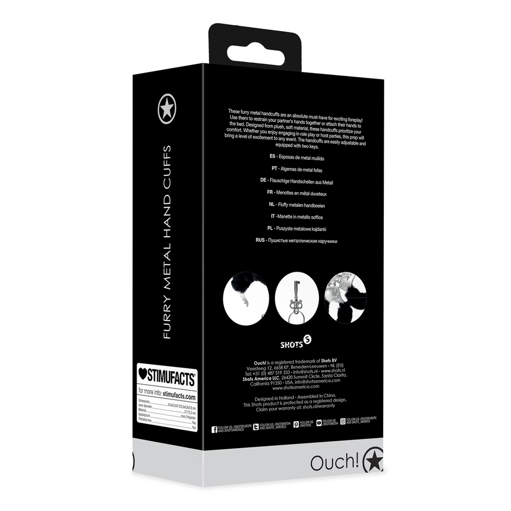 Ouch By Shots Furry Metal Hand Cuffs - Juodas