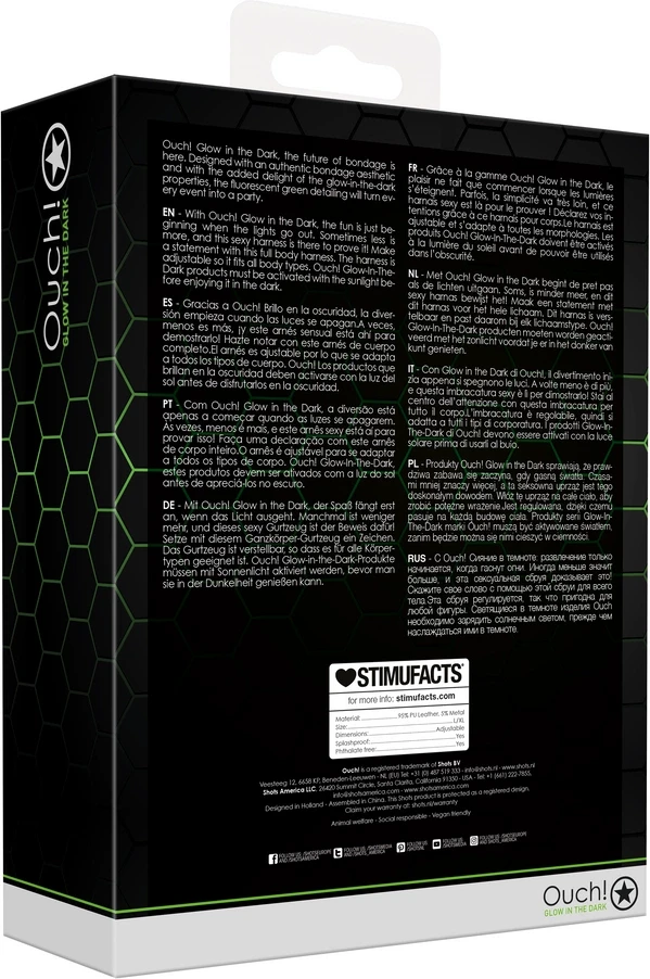 Ouch By Shots Ach! Kūno diržai - Glow in the Dark - Neoninis Žalias/Juodas - L/XL
