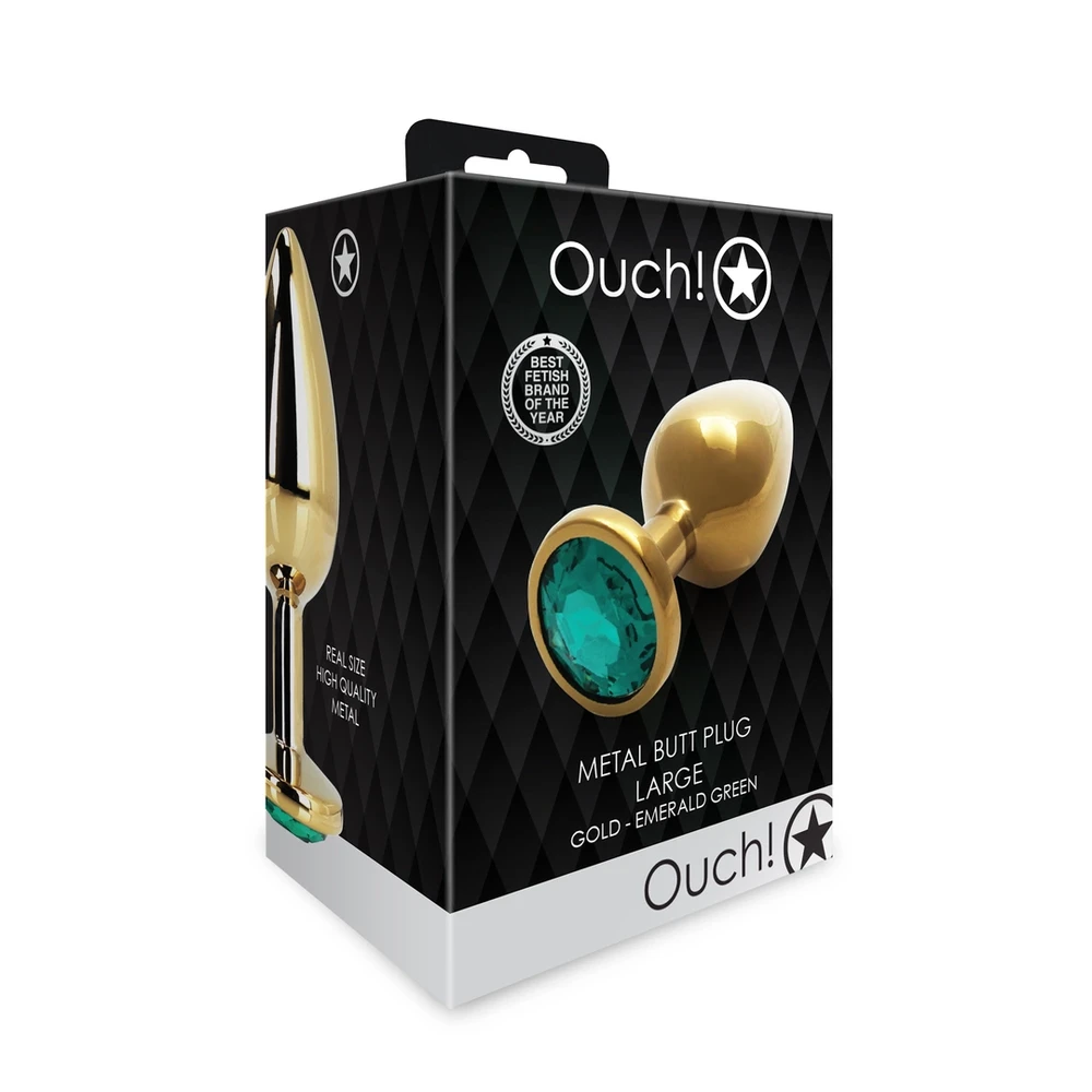 Ouch By Shots Ouch! Auksinė METALOWY KOREK ANALNY PLUG Z DIAMENTEM 7 CM WODOODPORNY