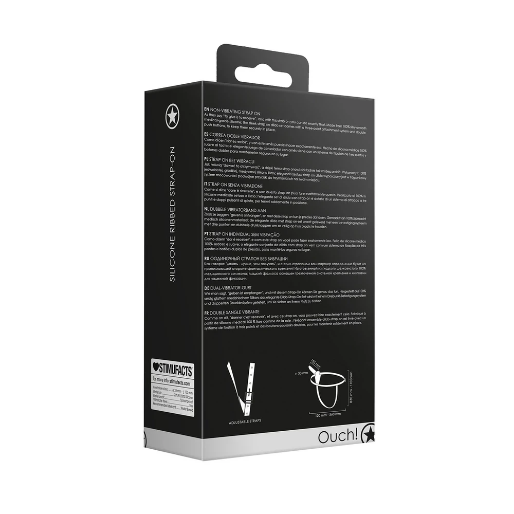 Ouch By Shots Ouch! - Silicone Ribbed Strap-On - Adjustable - Juodas