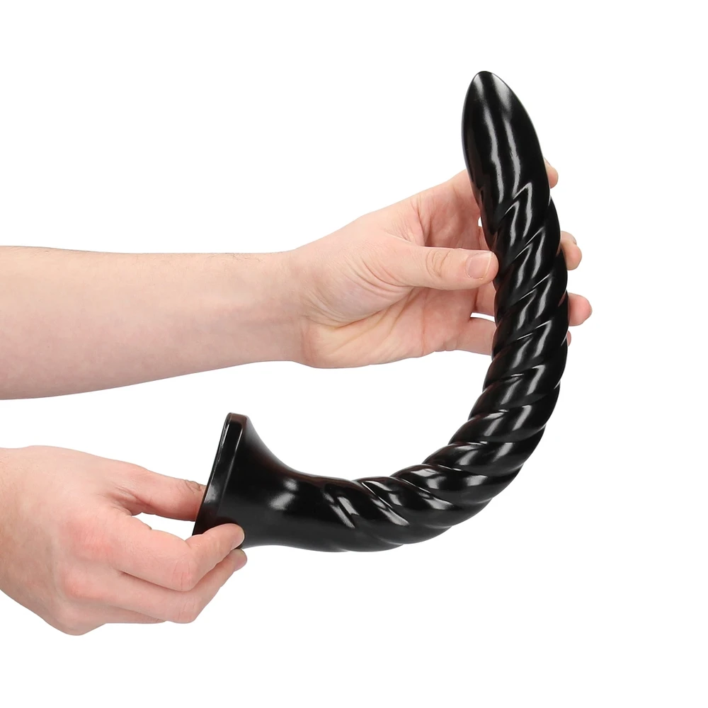 Juodas spiralinis 30 cm ilgio analinis žaisliukas
