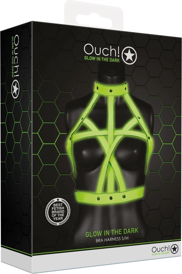 Ouch By Shots Ach! Liemenėlės pakinktai - Glow in the Dark - Neoninis Žalias/Juodas - S/M