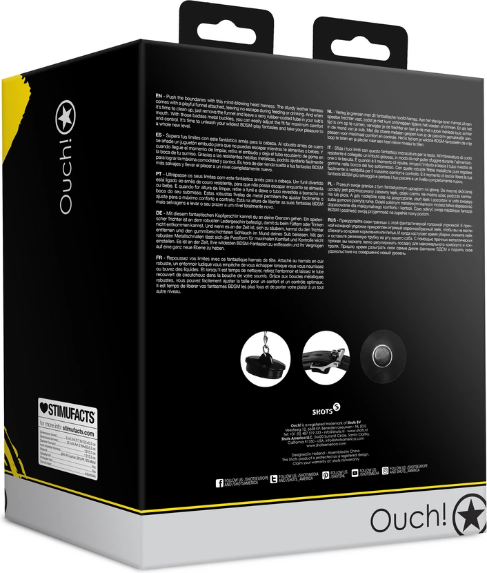 Ouch By Shots Open Mouth Gag galvos diržai su piltuvu - Juodas