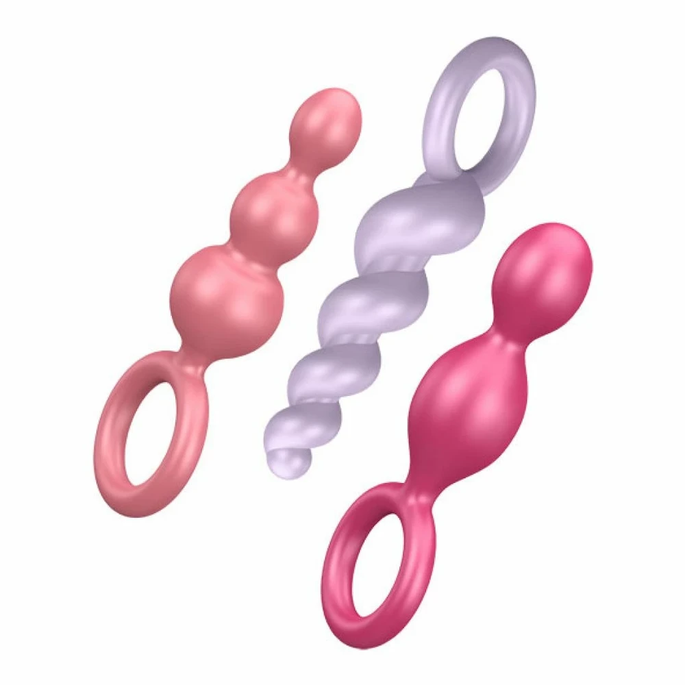„Satisfyer“ – įvairių spalvų užpakaliukų kamštukai