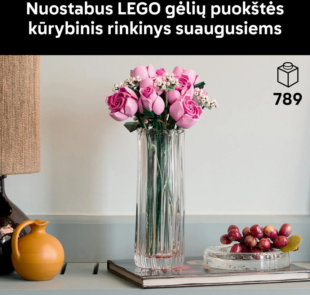 LEGO® Botanicals Rausvų rožių puokštė, dekoracija 10374