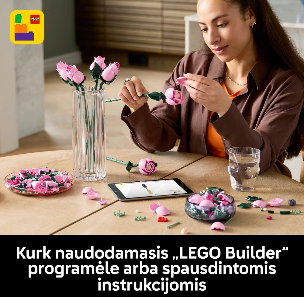 LEGO® Botanicals Rausvų rožių puokštė, dekoracija 10374