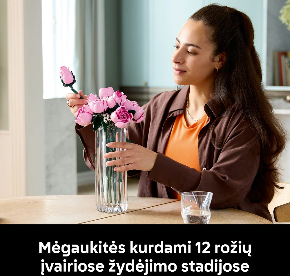 LEGO® Botanicals Rausvų rožių puokštė, dekoracija 10374