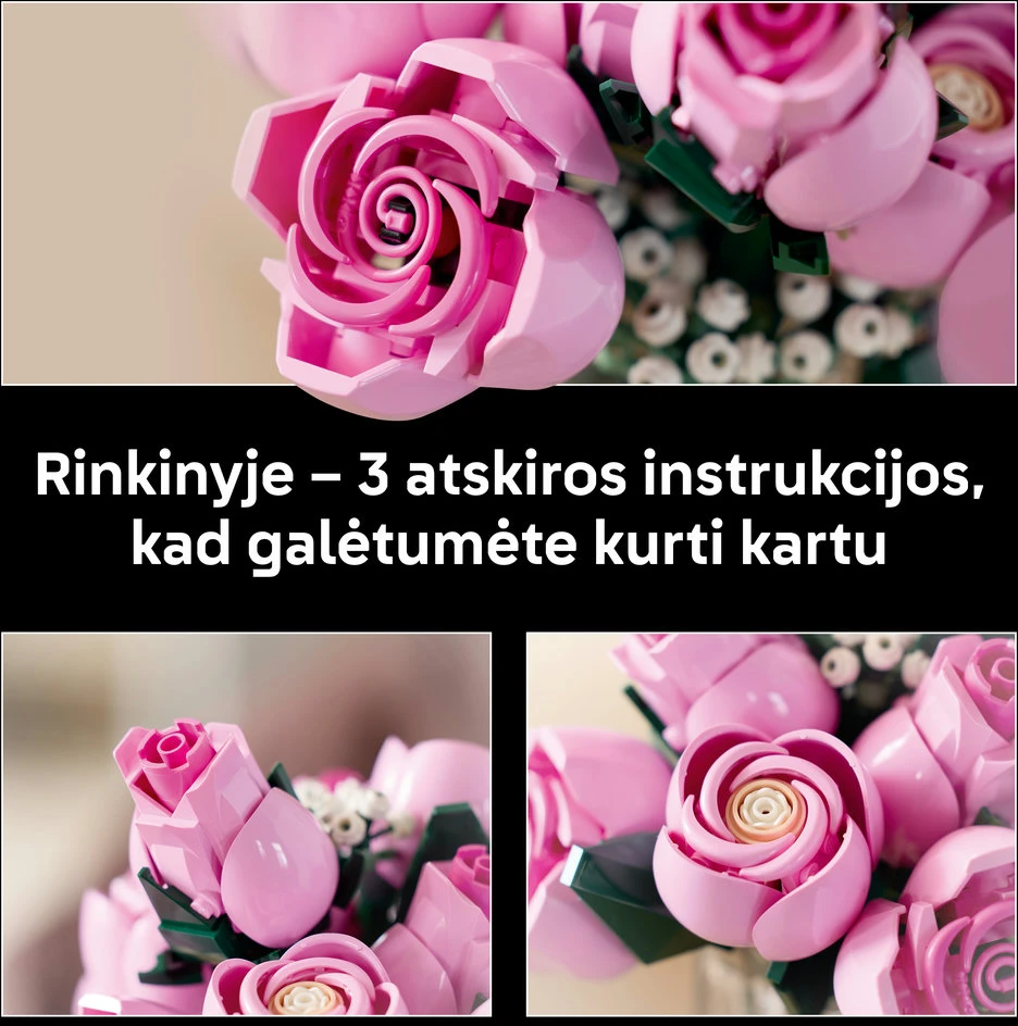 LEGO® Botanicals Rausvų rožių puokštė, dekoracija 10374