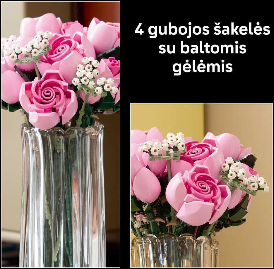 LEGO® Botanicals Rausvų rožių puokštė, dekoracija 10374