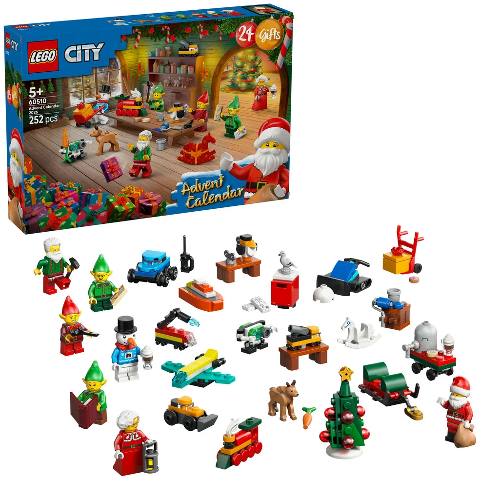 „LEGO® City“ 2026 metų advento kalendorius, Kalėdų Senelio dirbtuvė, žaislas, 60510