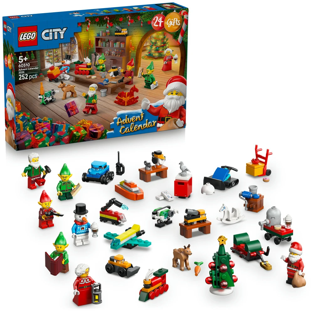 „LEGO® City“ 2026 metų advento kalendorius, Kalėdų Senelio dirbtuvė, žaislas, 60510