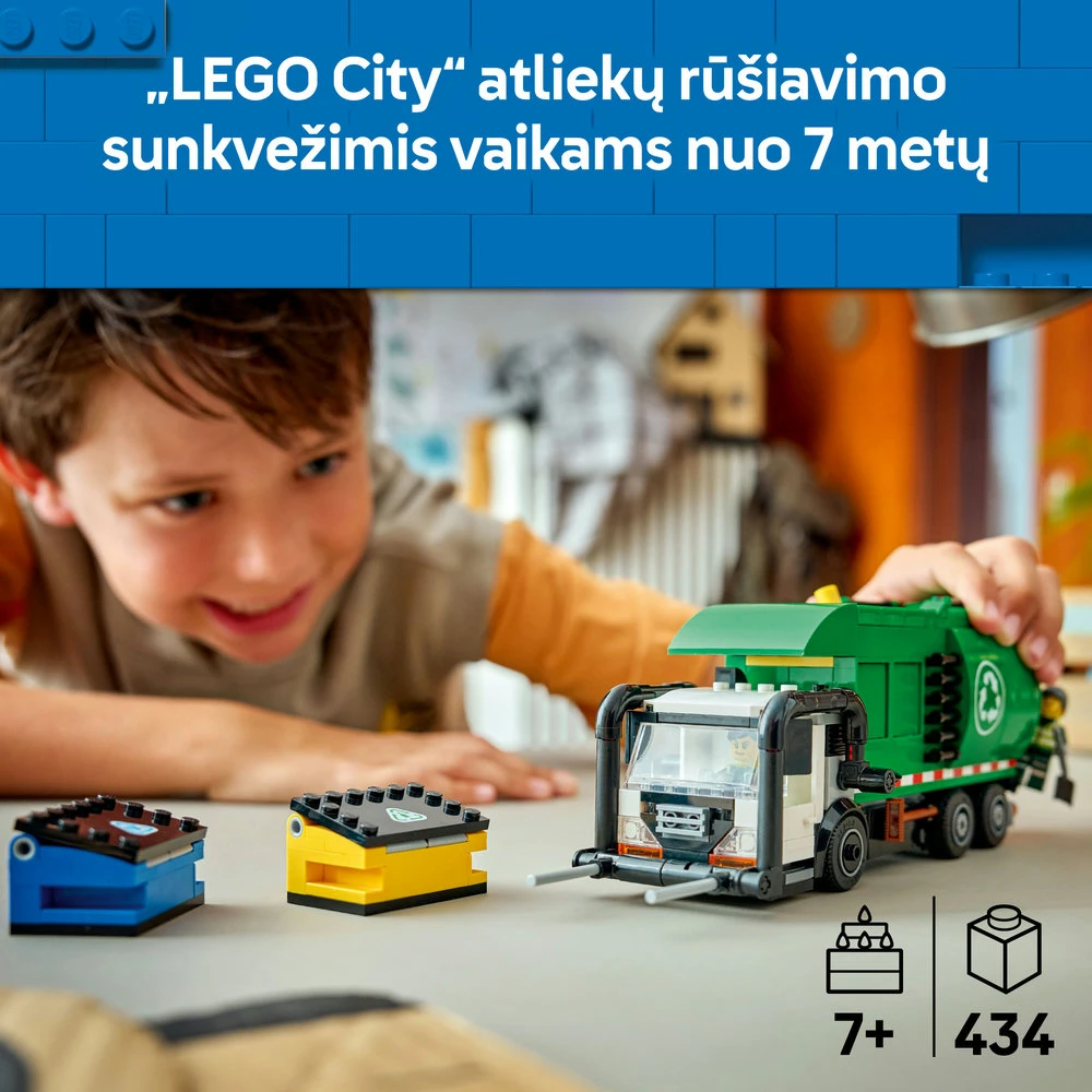 „LEGO® City“ atliekų perdirbimo sunkvežimis, žaislinis sunkvežimis vaikams, 60495