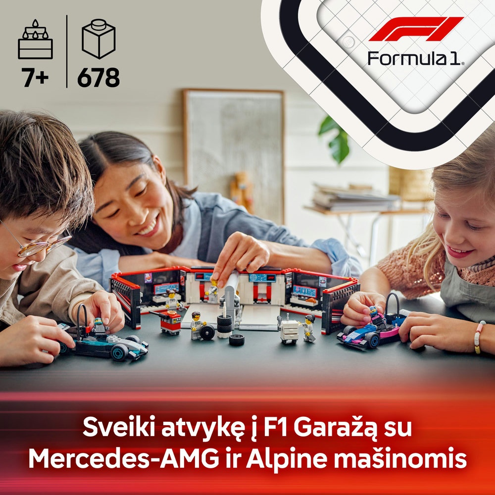 LEGO® City F1® garažas ir Mercedes-AMG bei Alpine