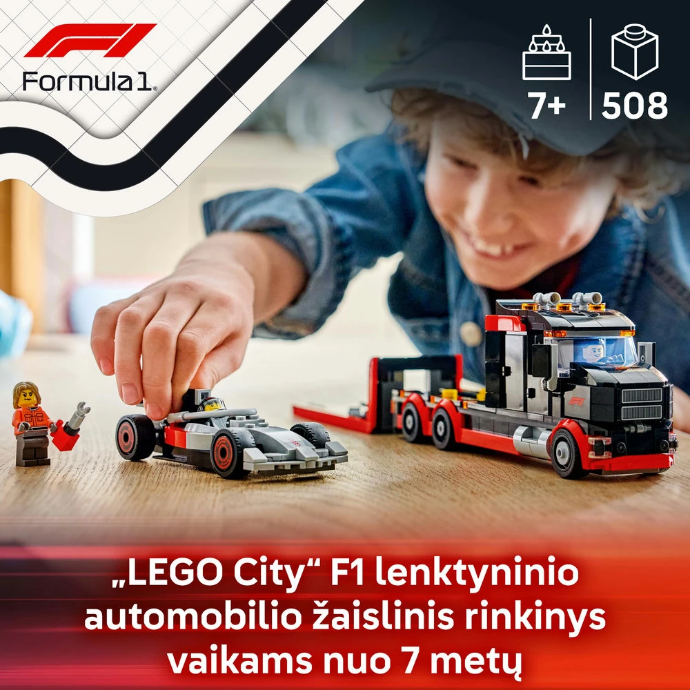 „LEGO® City“ F1® parodomasis sunkvežimis su „Audi“ F1® bolidu, žaislas, 60493