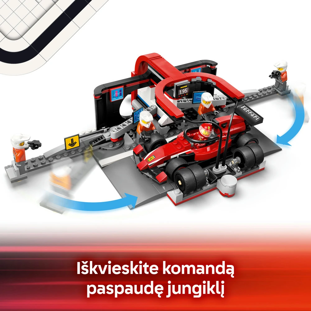 LEGO® City F1® remonto punktas, mechanikai ir Ferrari automobilis (60443)
