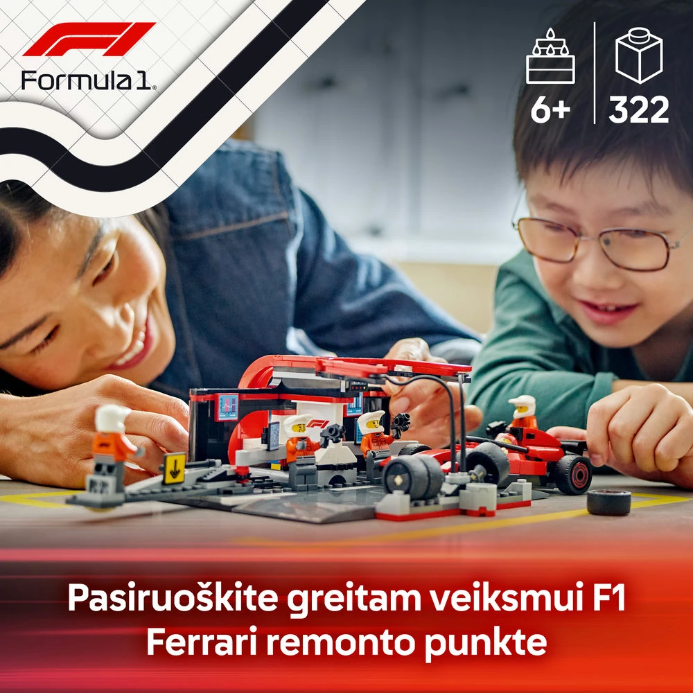 LEGO® City F1® remonto punktas, mechanikai ir Ferrari automobilis (60443)