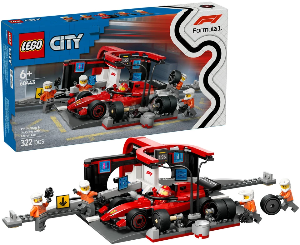 LEGO® City F1® remonto punktas, mechanikai ir Ferrari automobilis (60443)