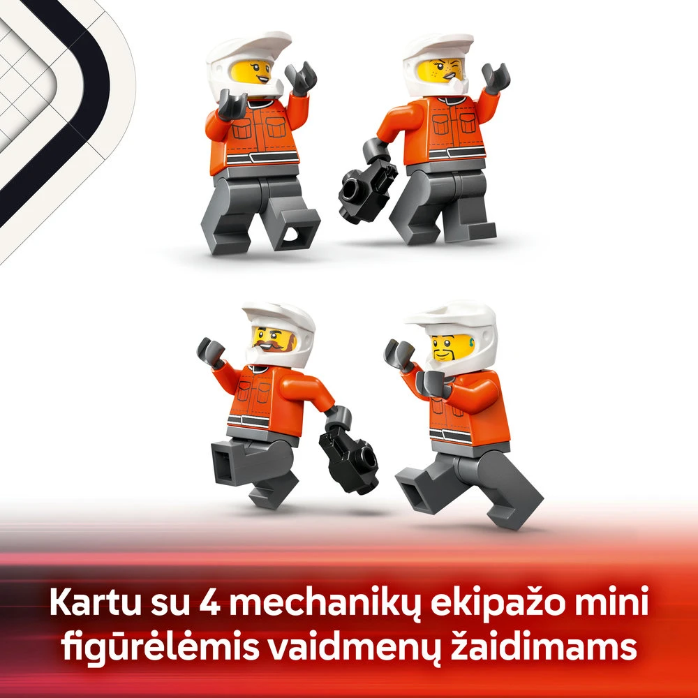 LEGO® City F1® remonto punktas, mechanikai ir Ferrari automobilis (60443)